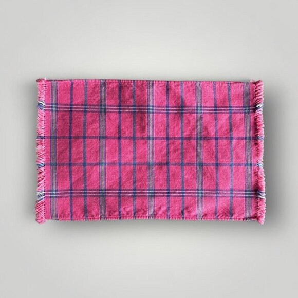 Plaid Fringe Table Placemat Pink Check Single 100% Cotton Set of 6 Home Decor - Picture 1 of 5
